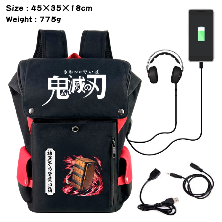 Demon Slayer Kimets Flip Data USB Backpack Printed Student Backpack 45X35X18CM
