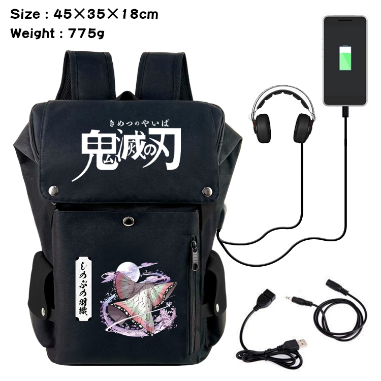 Demon Slayer Kimets Flip Data USB Backpack Printed Student Backpack 45X35X18CM