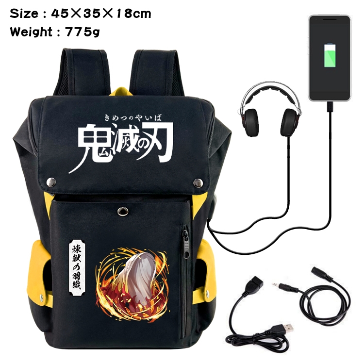 Demon Slayer Kimets Flip Data USB Backpack Printed Student Backpack 45X35X18CM