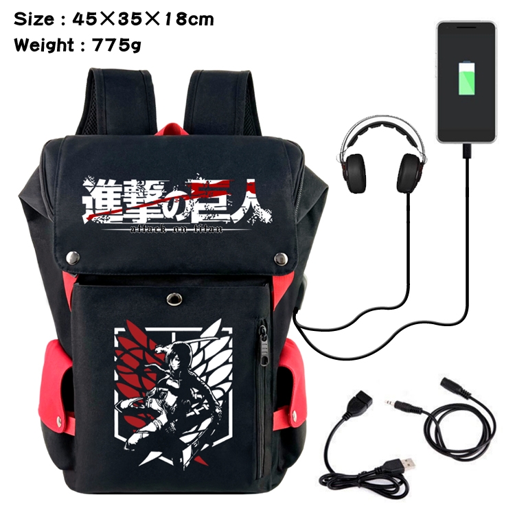 Shingeki no Kyojin Flip Data USB Backpack Printed Student Backpack 45X35X18CM