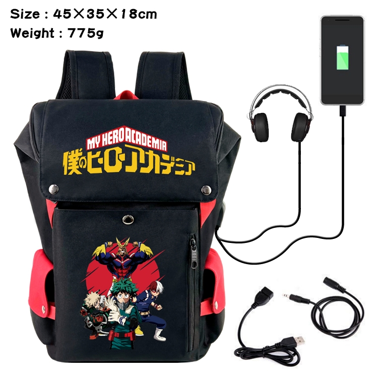 My Hero Academia Flip Data USB Backpack Printed Student Backpack 45X35X18CM