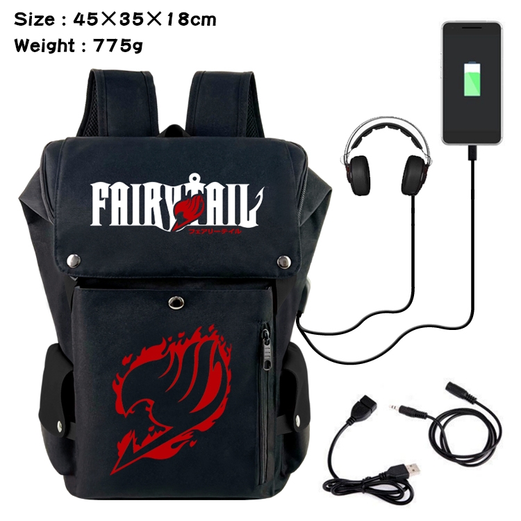 Fairy tail Flip Data USB Backpack Printed Student Backpack 45X35X18CM