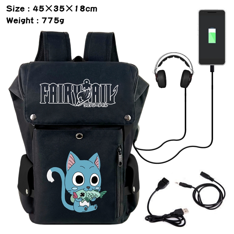 Fairy tail Flip Data USB Backpack Printed Student Backpack 45X35X18CM