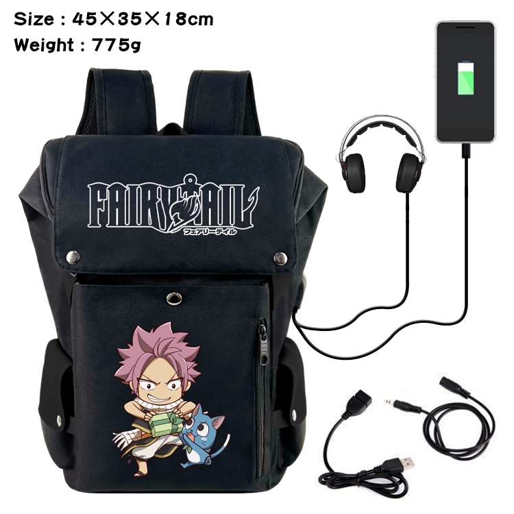 Fairy tail Flip Data USB Backpack Printed Student Backpack 45X35X18CM