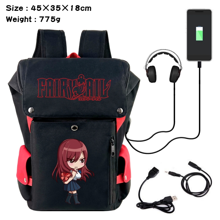 Fairy tail Flip Data USB Backpack Printed Student Backpack 45X35X18CM