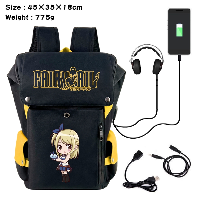 Fairy tail Flip Data USB Backpack Printed Student Backpack 45X35X18CM