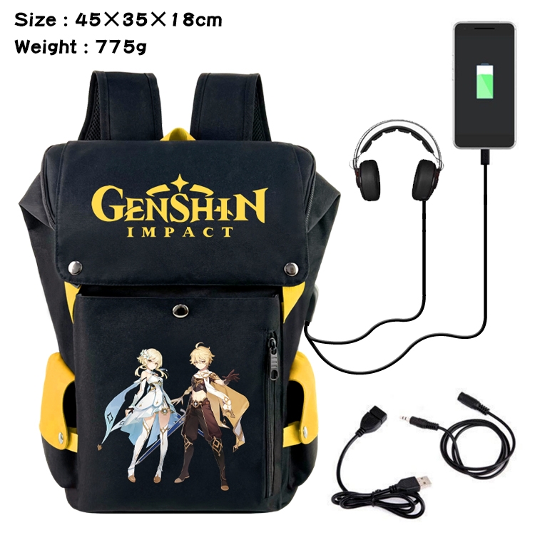 Genshin Impact Flip Data USB Backpack Printed Student Backpack 45X35X18CM