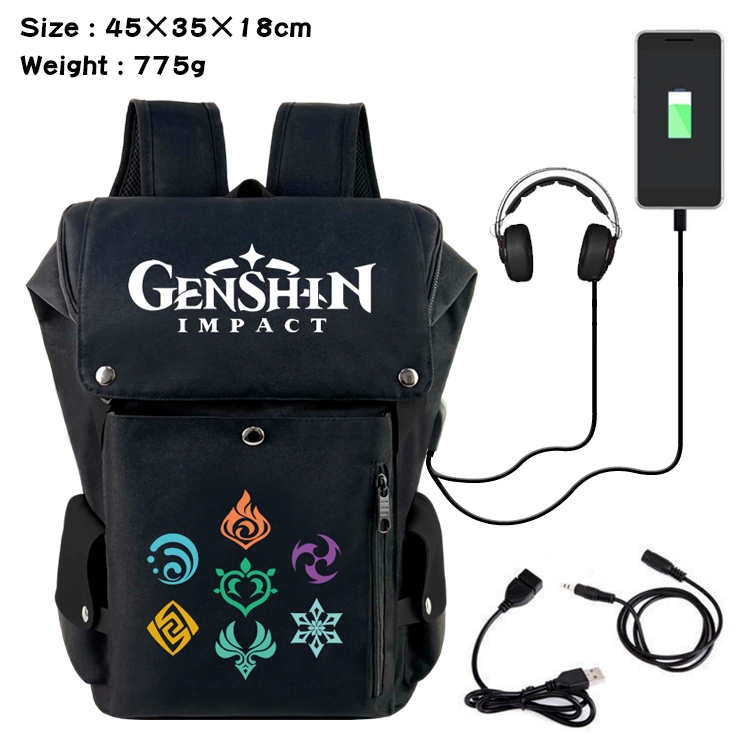 Genshin Impact Flip Data USB Backpack Printed Student Backpack 45X35X18CM