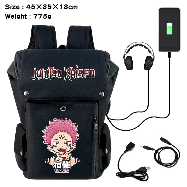Jujutsu Kaisen Flip Data USB Backpack Printed Student Backpack 45X35X18CM