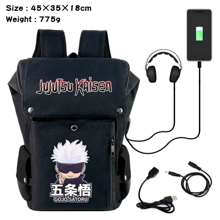 Jujutsu Kaisen Flip Data USB Backpack Printed Student Backpack 45X35X18CM