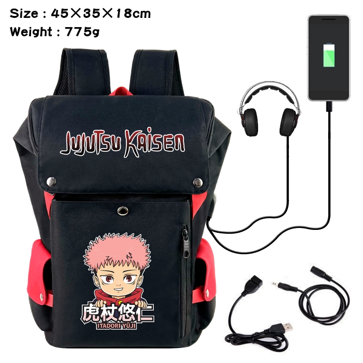 Jujutsu Kaisen Flip Data USB Backpack Printed Student Backpack 45X35X18CM