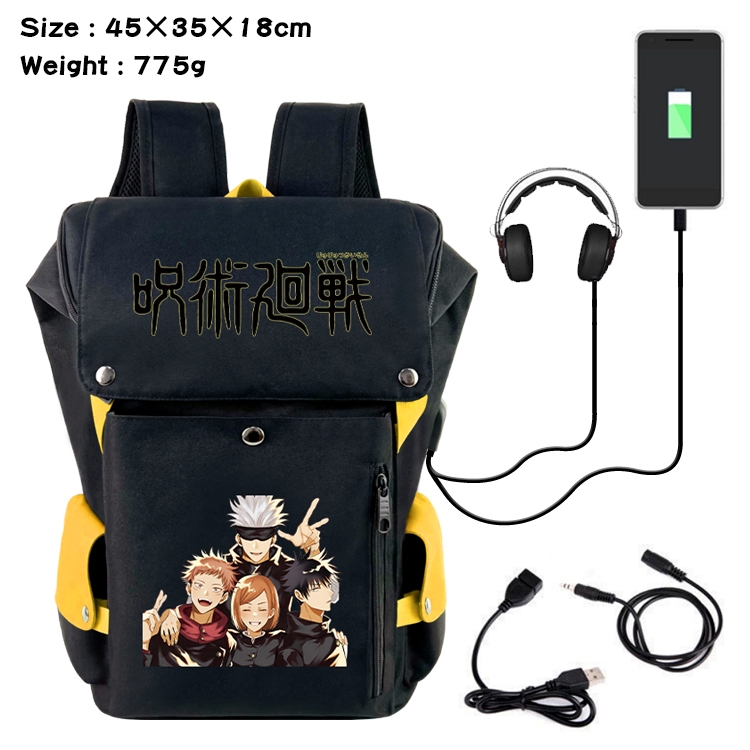 Jujutsu Kaisen Flip Data USB Backpack Printed Student Backpack 45X35X18CM
