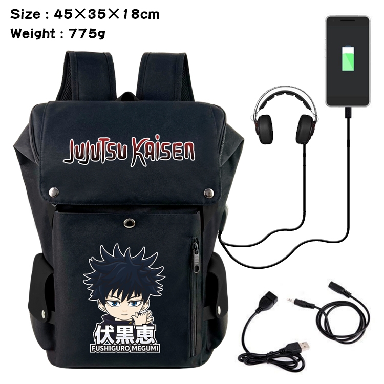 Jujutsu Kaisen Flip Data USB Backpack Printed Student Backpack 45X35X18CM