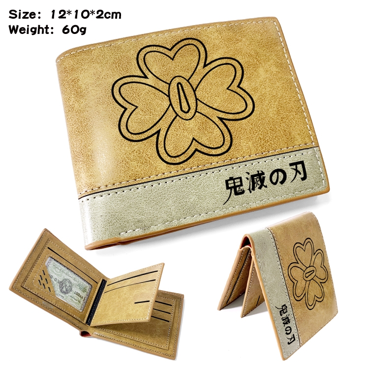 Demon Slayer Kimets Anime high quality PU two fold embossed wallet 12X10X2CM 60G