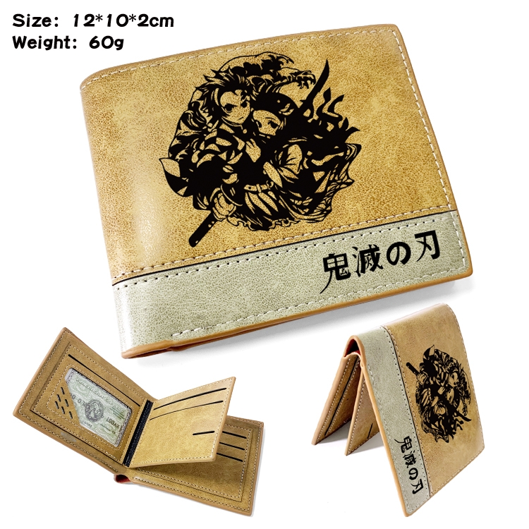 Demon Slayer Kimets Anime high quality PU two fold embossed wallet 12X10X2CM 60G