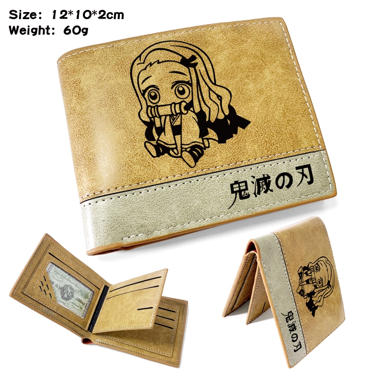 Demon Slayer Kimets Anime high quality PU two fold embossed wallet 12X10X2CM 60G
