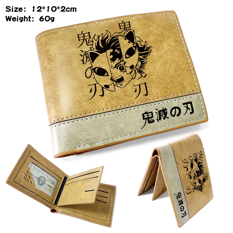 Demon Slayer Kimets Anime high quality PU two fold embossed wallet 12X10X2CM 60G