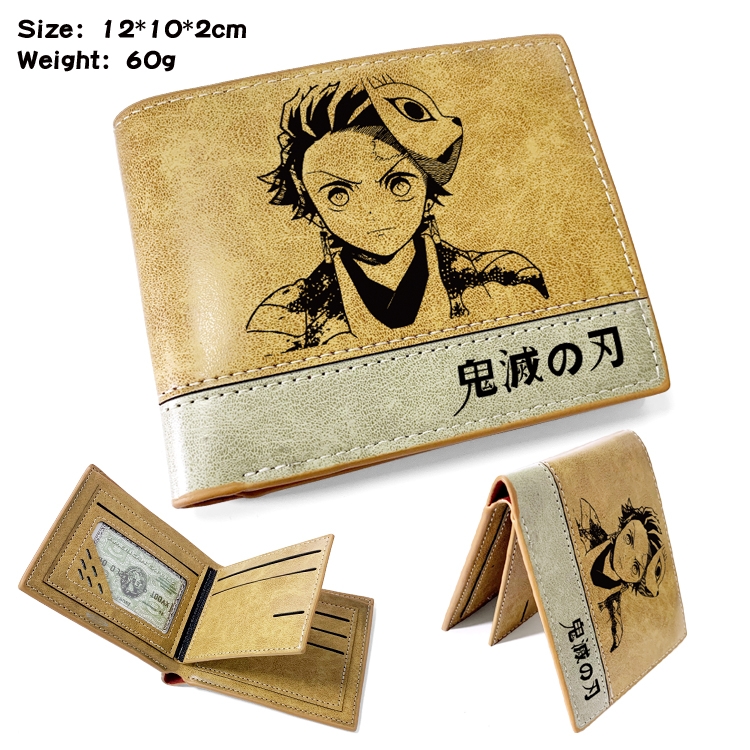 Demon Slayer Kimets Anime high quality PU two fold embossed wallet 12X10X2CM 60G
