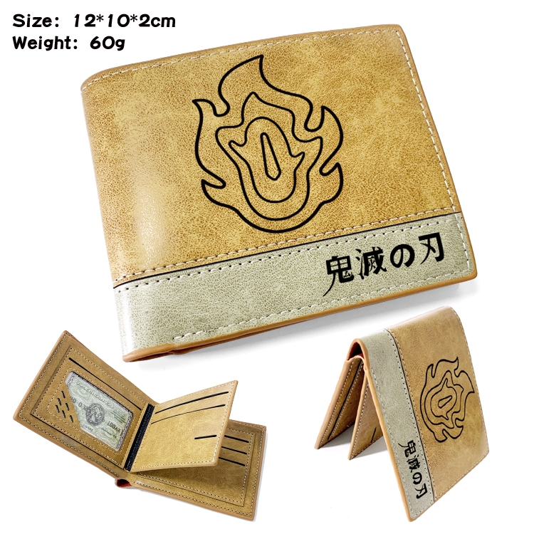 Demon Slayer Kimets Anime high quality PU two fold embossed wallet 12X10X2CM 60G
