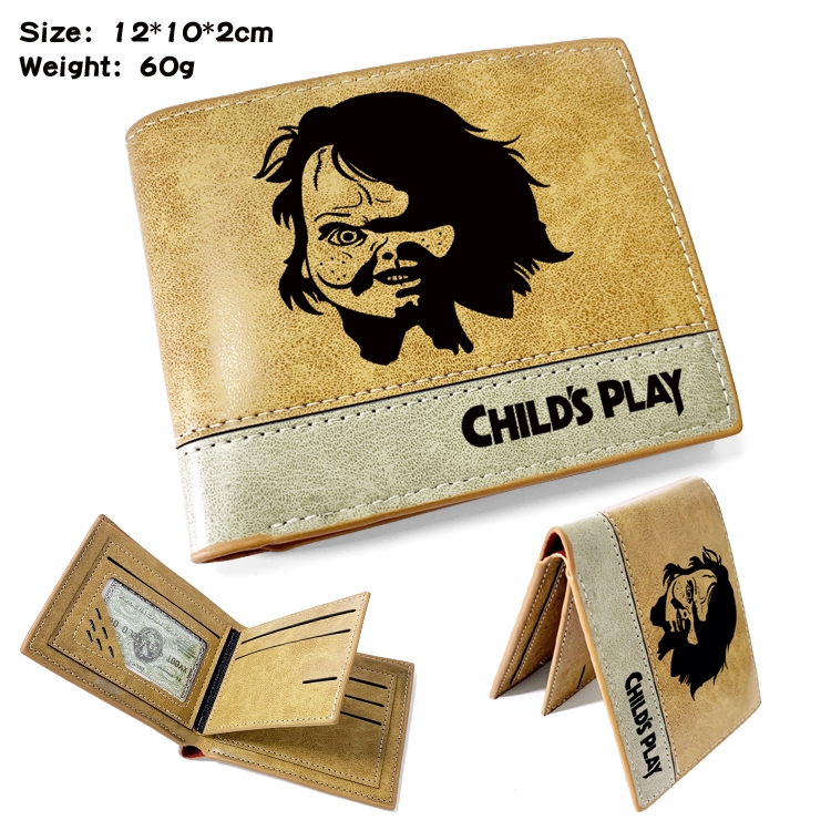 Chucky Anime high quality PU two fold embossed wallet 12X10X2CM 60G