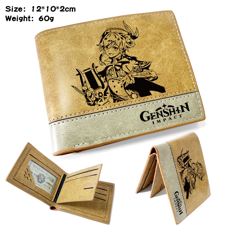 Genshin Impact  Anime high quality PU two fold embossed wallet 12X10X2CM 60G