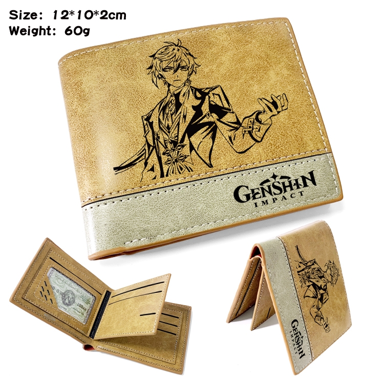 Genshin Impact  Anime high quality PU two fold embossed wallet 12X10X2CM 60G