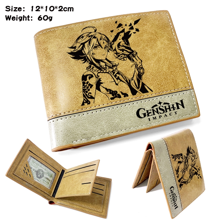 Genshin Impact  Anime high quality PU two fold embossed wallet 12X10X2CM 60G