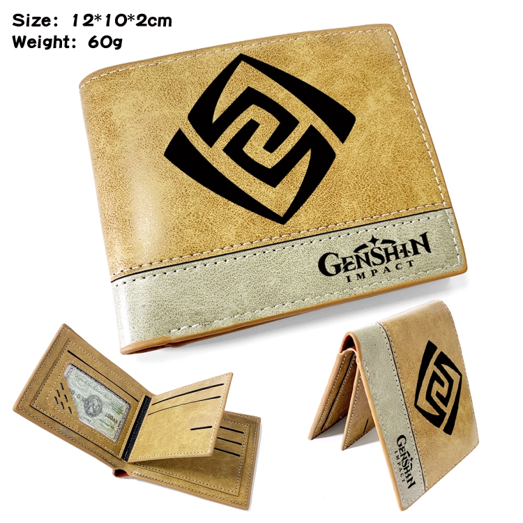 Genshin Impact  Anime high quality PU two fold embossed wallet 12X10X2CM 60G