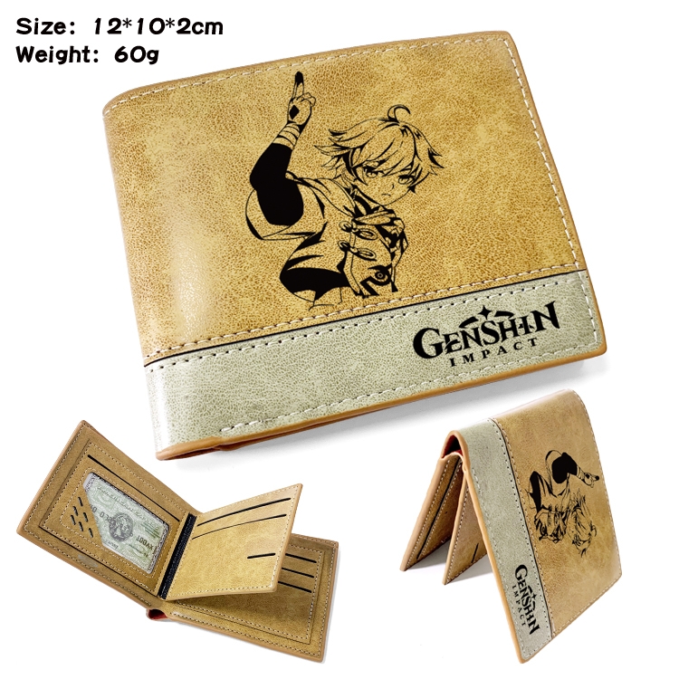 Genshin Impact  Anime high quality PU two fold embossed wallet 12X10X2CM 60G