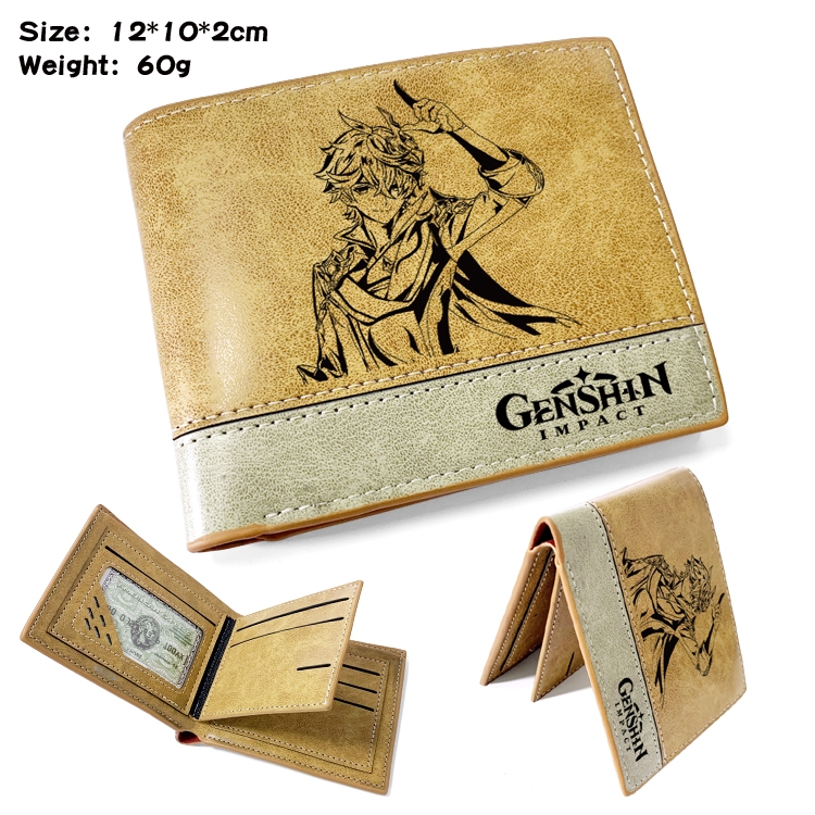Genshin Impact  Anime high quality PU two fold embossed wallet 12X10X2CM 60G