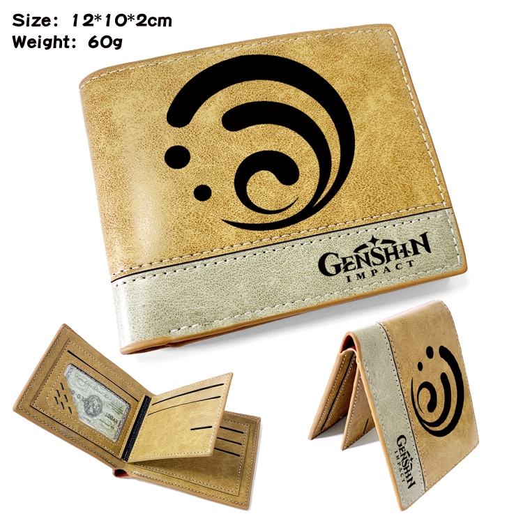 Genshin Impact  Anime high quality PU two fold embossed wallet 12X10X2CM 60G