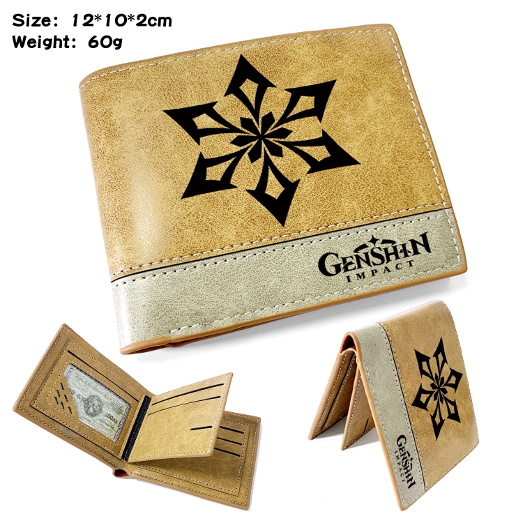 Genshin Impact  Anime high quality PU two fold embossed wallet 12X10X2CM 60G