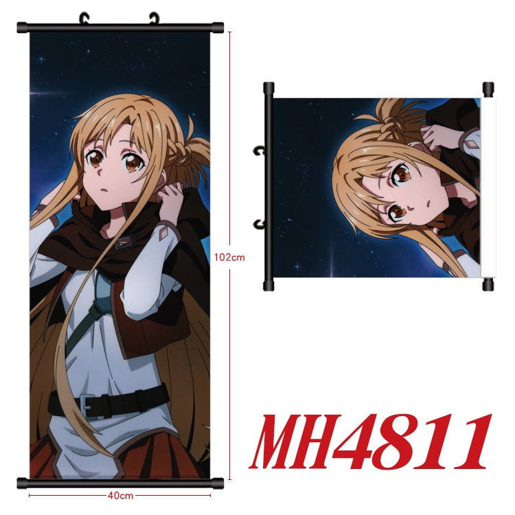 Sword Art Online Anime black Plastic rod Cloth painting Wall Scroll 40X102CM  MH4811