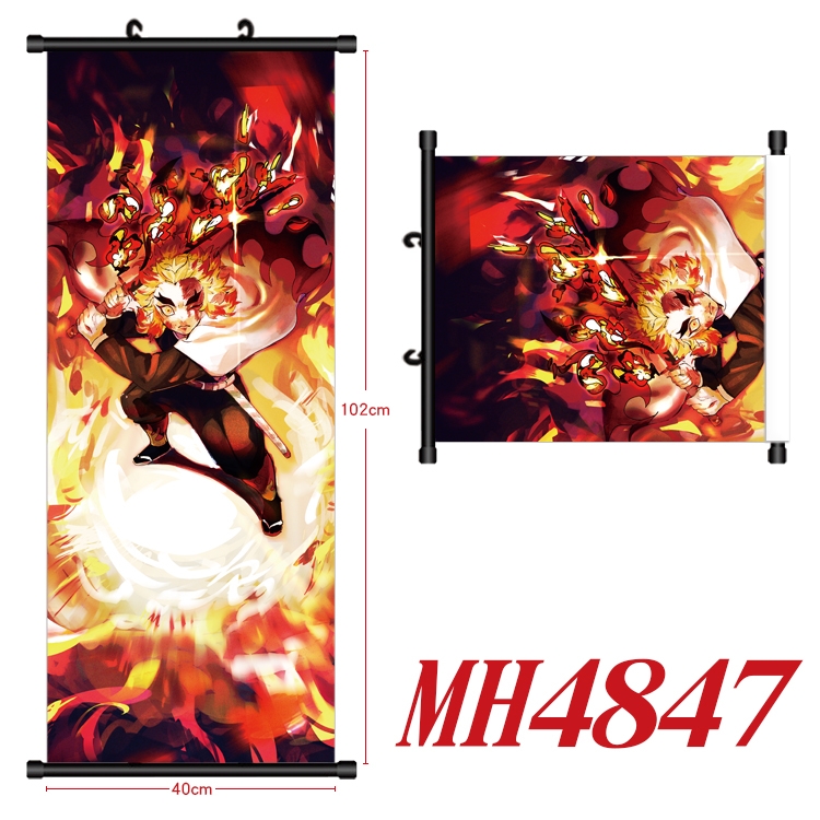 Demon Slayer Kimets Anime black Plastic rod Cloth painting Wall Scroll 40X102CM MH4847