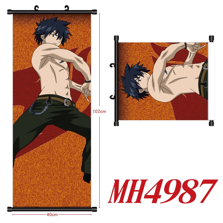 Fairy tail Anime black Plastic rod Cloth painting Wall Scroll 40X102CM  MH4987