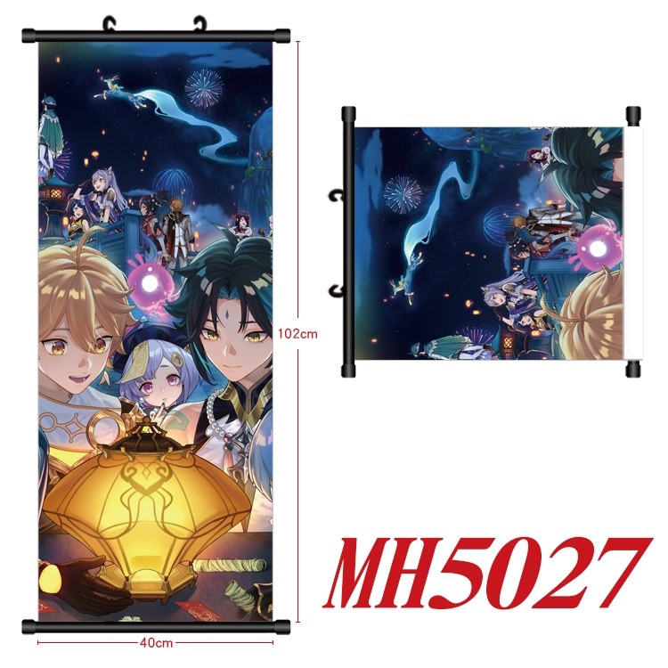 Genshin Impact Anime black Plastic rod Cloth painting Wall Scroll 40X102CM  MH5027