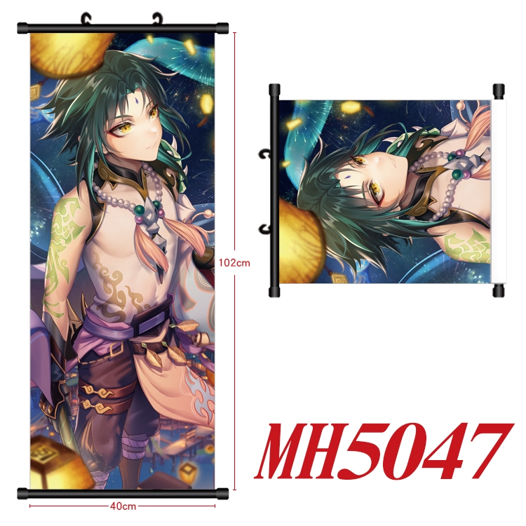 Genshin Impact Anime black Plastic rod Cloth painting Wall Scroll 40X102CM  MH5047