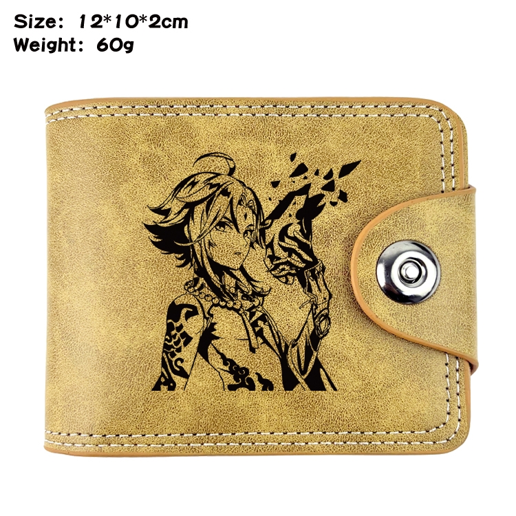 Genshin Impact Anime high quality PU two fold embossed wallet 12X10X2CM 60G 14A