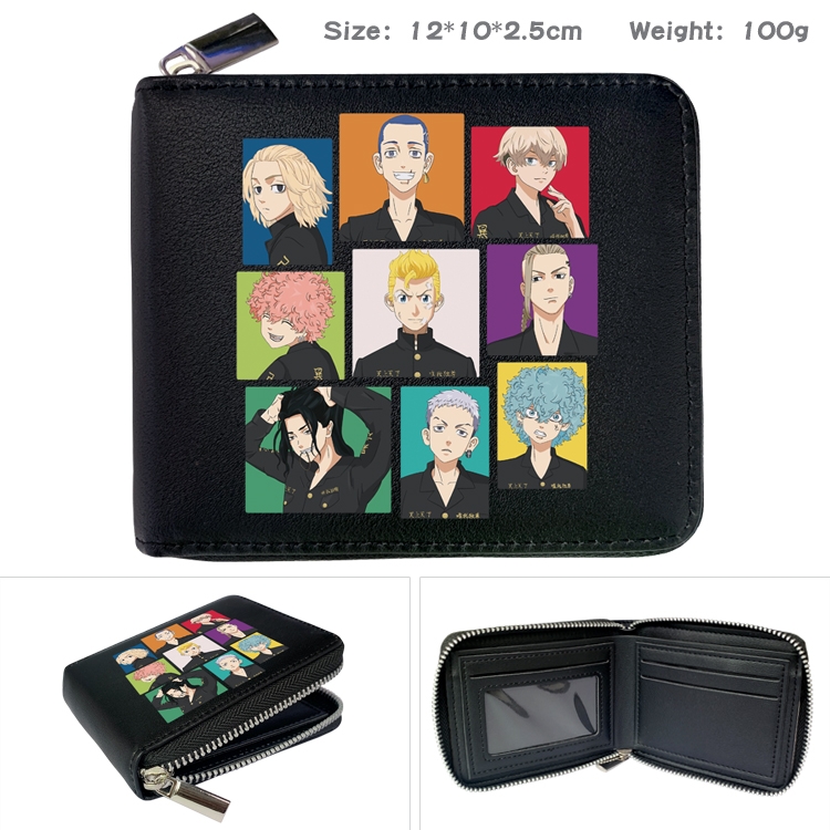 Tokyo Revengers Anime zipper black leather half-fold wallet 12X10X2.5CM 100G 2A