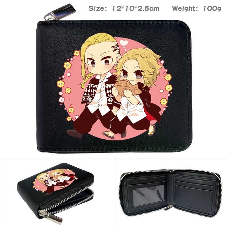 Tokyo Revengers Anime zipper black leather half-fold wallet 12X10X2.5CM 100G 8A