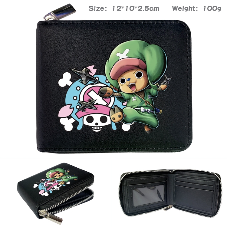 One Piece Anime zipper black leather half-fold wallet 12X10X2.5CM 100G  6A