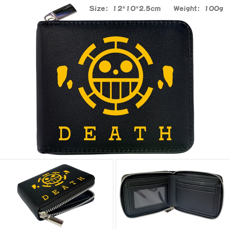 One Piece Anime zipper black leather half-fold wallet 12X10X2.5CM 100G 1A