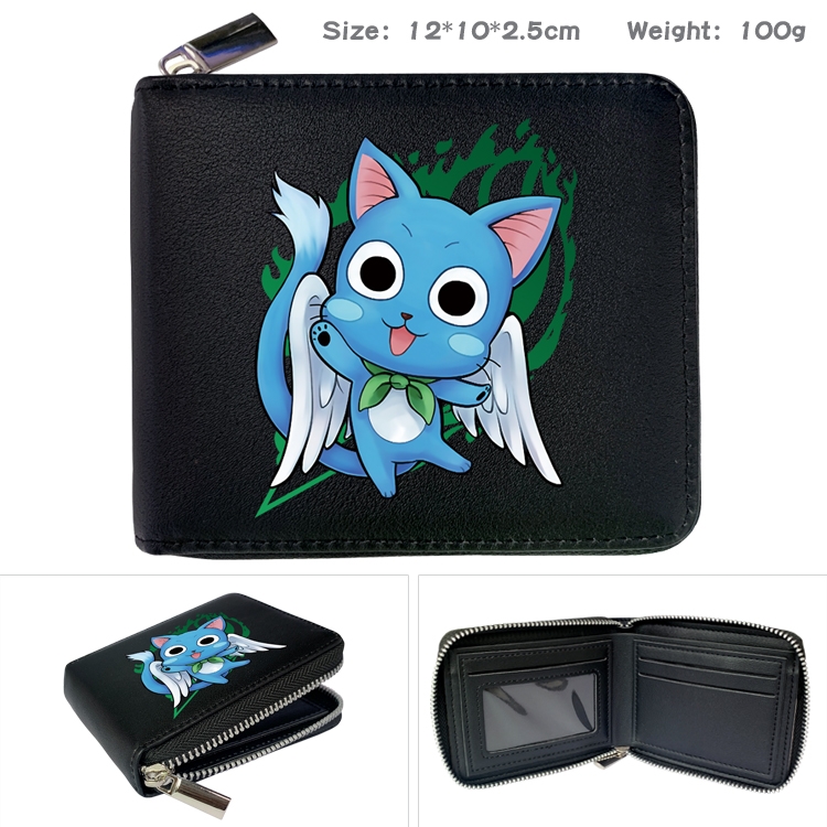 Fairy tail Anime zipper black leather half-fold wallet 12X10X2.5CM 100G  6A