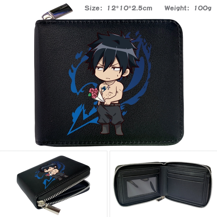 Fairy tail Anime zipper black leather half-fold wallet 12X10X2.5CM 100G  5A