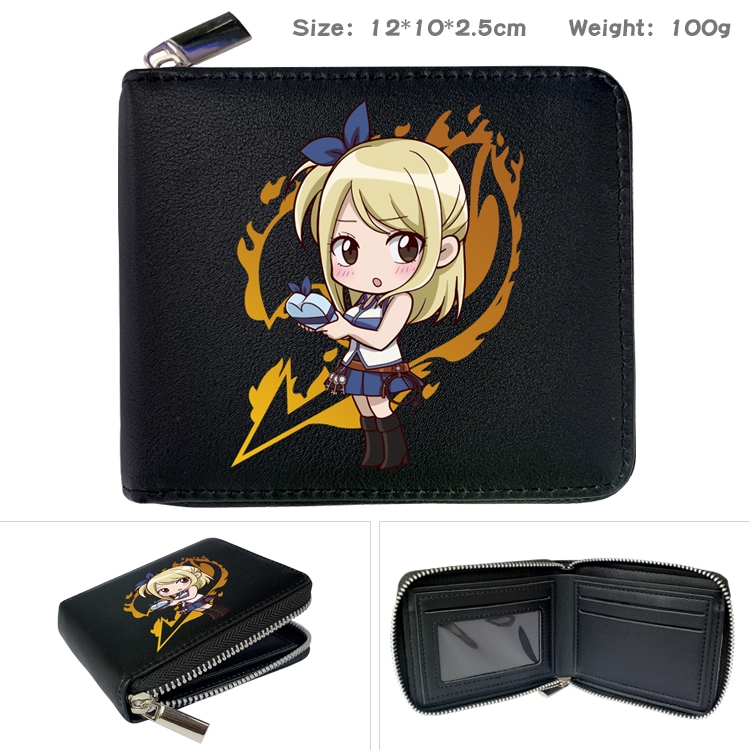Fairy tail Anime zipper black leather half-fold wallet 12X10X2.5CM 100G  3A