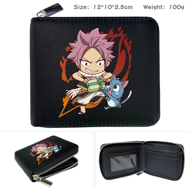 Fairy tail Anime zipper black leather half-fold wallet 12X10X2.5CM 100G 2A