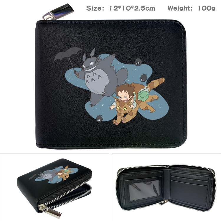 Demon Slayer Kimets Anime zipper black leather half-fold wallet 12X10X2.5CM 100G 6A