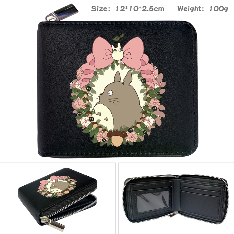 Demon Slayer Kimets Anime zipper black leather half-fold wallet 12X10X2.5CM 100G  1A