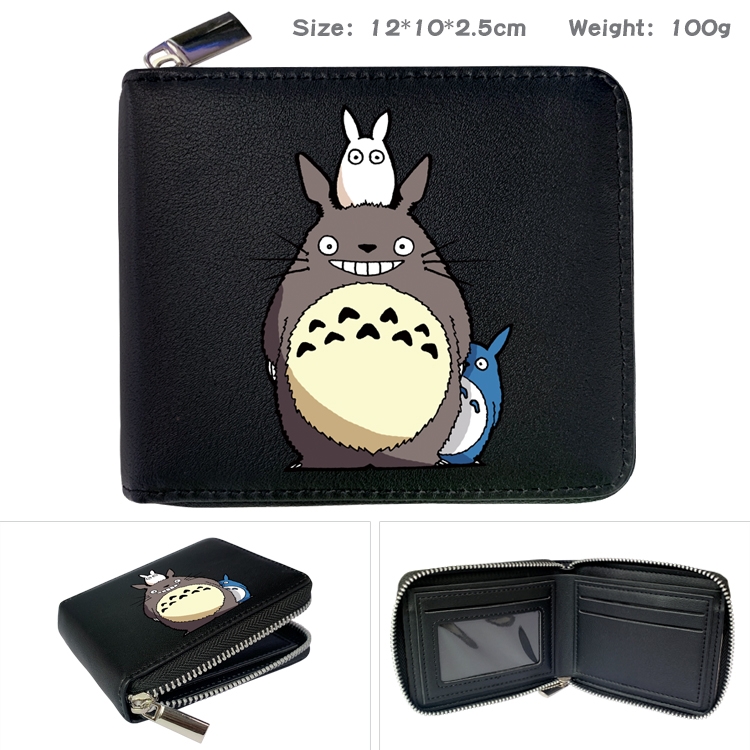 Demon Slayer Kimets Anime zipper black leather half-fold wallet 12X10X2.5CM 100G  7A