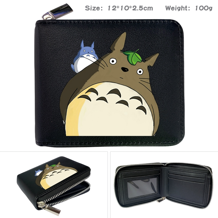 Demon Slayer Kimets Anime zipper black leather half-fold wallet 12X10X2.5CM 100G 8A